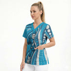 Adelaide Strikers Scrub Top Aboriginal Dot Art Cyan Blue - Tribal Wave Pattern