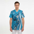 Adelaide Strikers Scrub Top Aboriginal Dot Art Cyan Blue - Tribal Wave Pattern