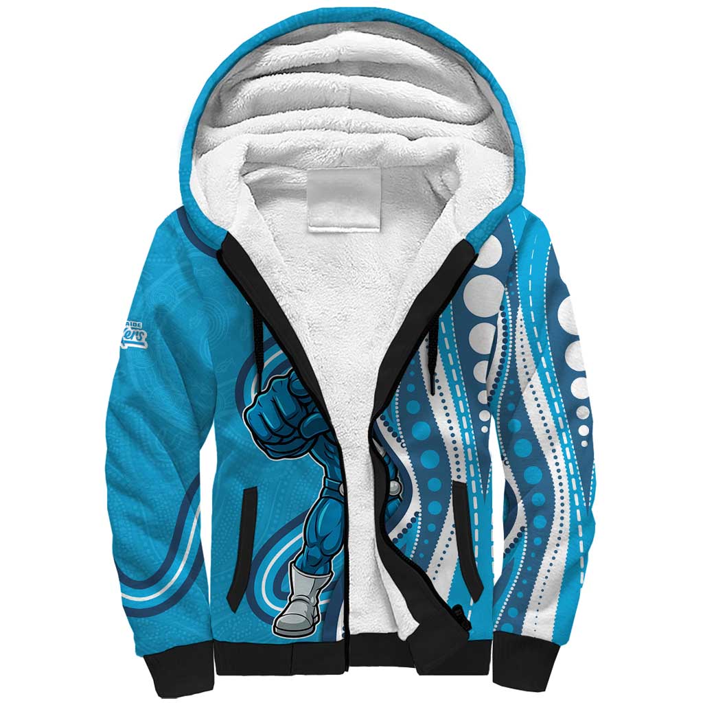 Adelaide Strikers Sherpa Hoodie Aboriginal Dot Art Cyan Blue - Tribal Wave Pattern