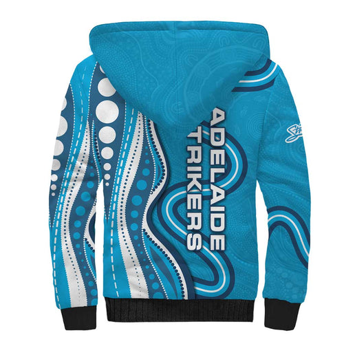 Adelaide Strikers Sherpa Hoodie Aboriginal Dot Art Cyan Blue - Tribal Wave Pattern