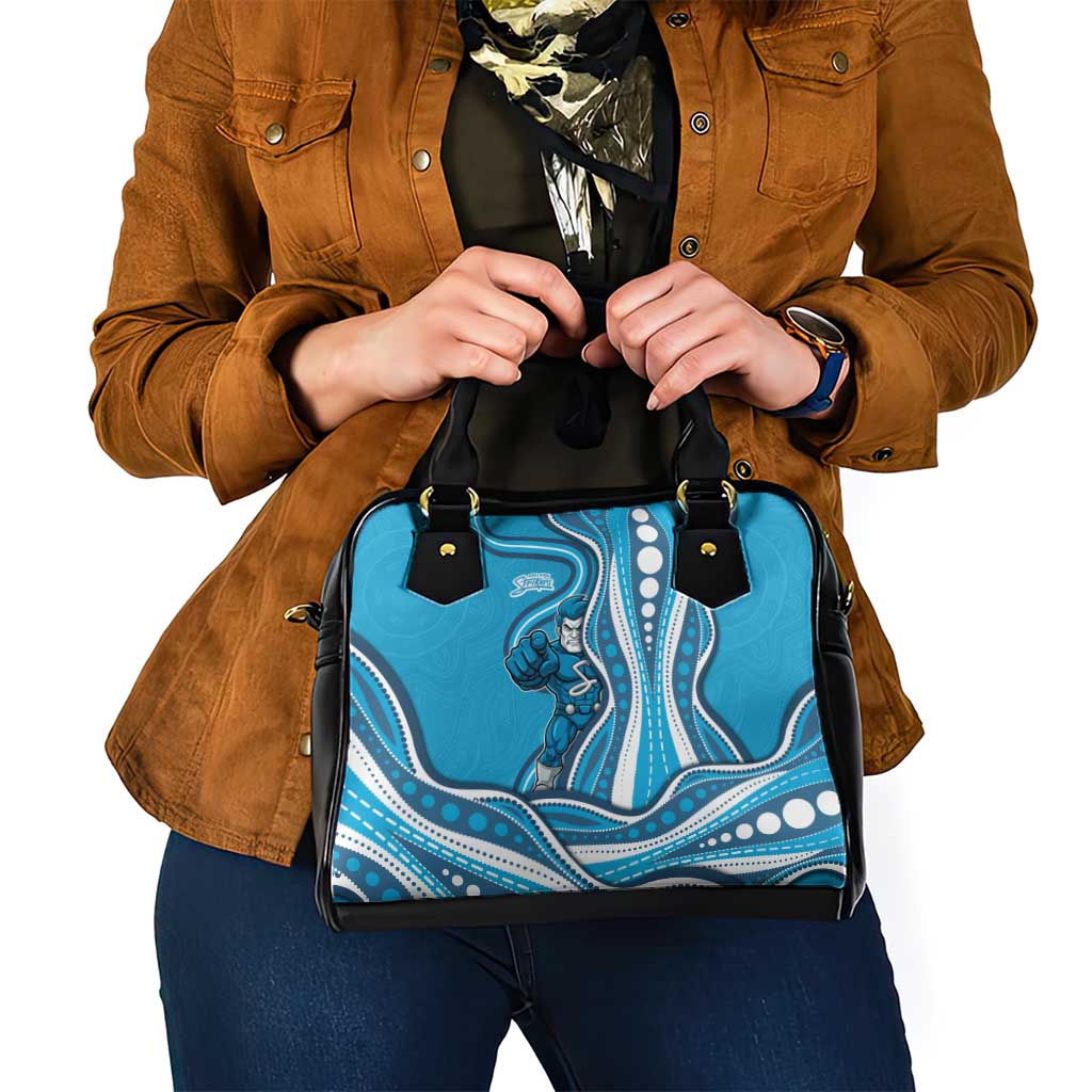 Adelaide Strikers Shoulder Handbag Aboriginal Dot Art Cyan Blue - Tribal Wave Pattern