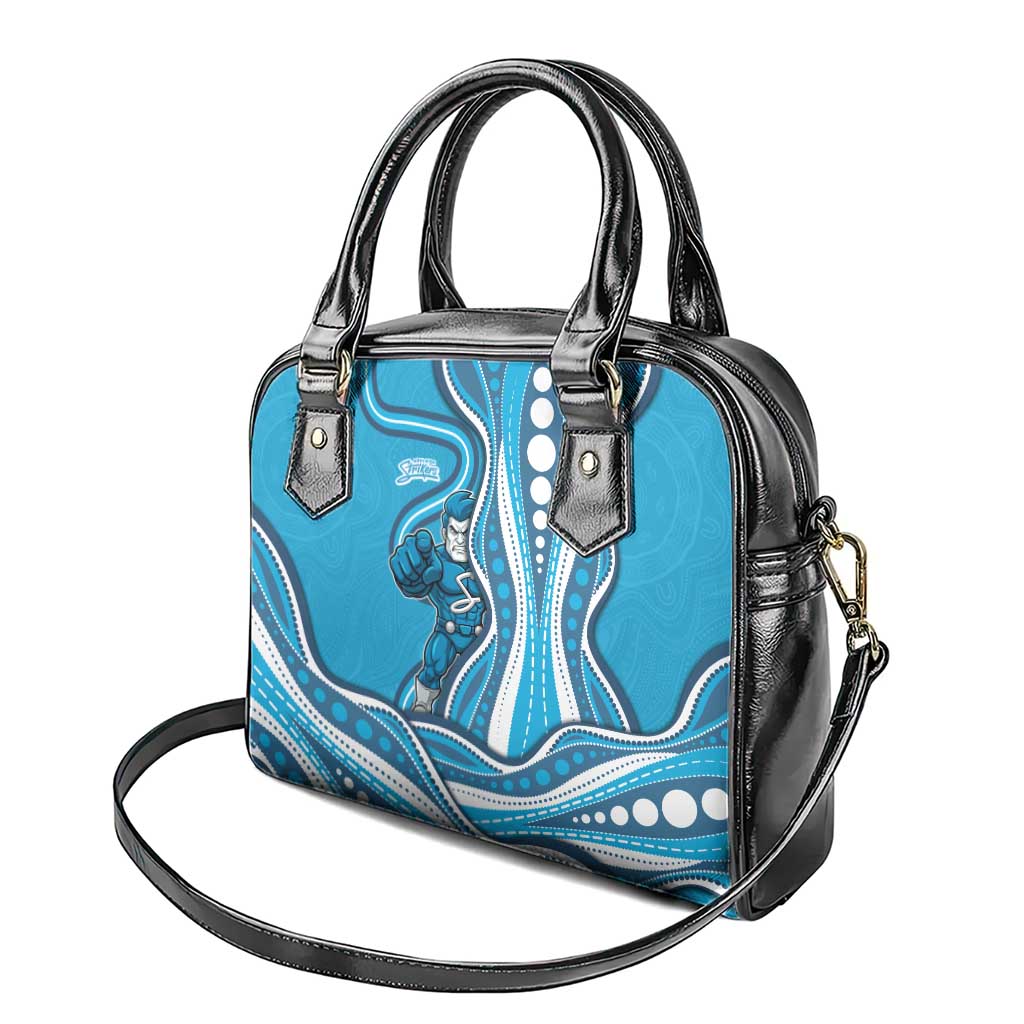 Adelaide Strikers Shoulder Handbag Aboriginal Dot Art Cyan Blue - Tribal Wave Pattern