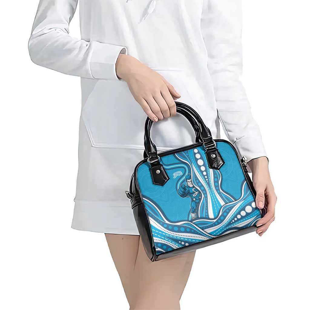 Adelaide Strikers Shoulder Handbag Aboriginal Dot Art Cyan Blue - Tribal Wave Pattern