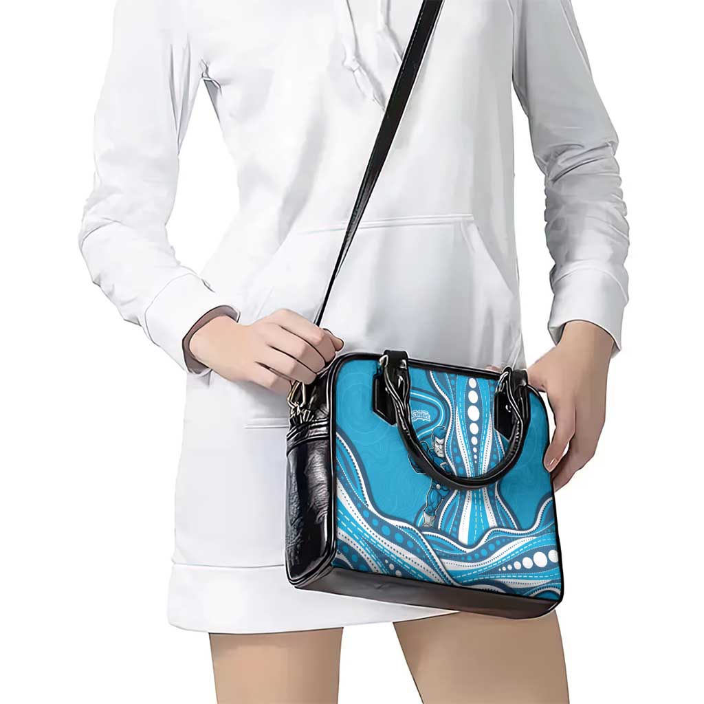 Adelaide Strikers Shoulder Handbag Aboriginal Dot Art Cyan Blue - Tribal Wave Pattern