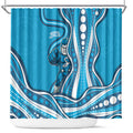 Adelaide Strikers Shower Curtain Aboriginal Dot Art Cyan Blue - Tribal Wave Pattern