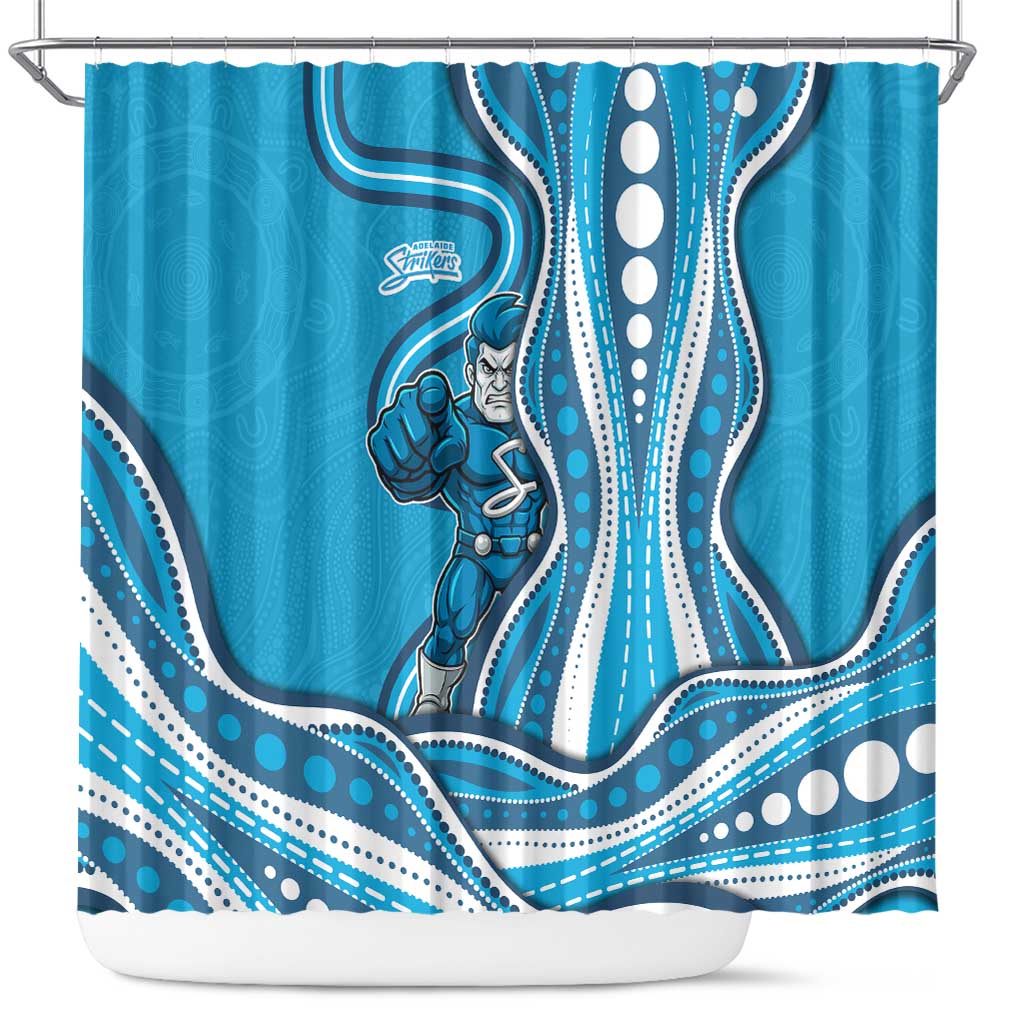 Adelaide Strikers Shower Curtain Aboriginal Dot Art Cyan Blue - Tribal Wave Pattern