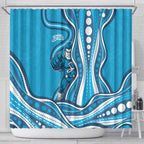 Adelaide Strikers Shower Curtain Aboriginal Dot Art Cyan Blue - Tribal Wave Pattern