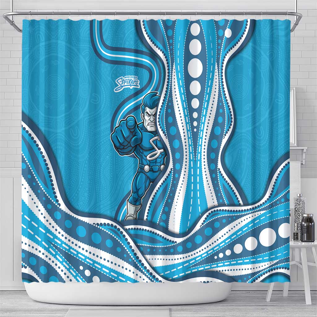 Adelaide Strikers Shower Curtain Aboriginal Dot Art Cyan Blue - Tribal Wave Pattern