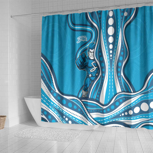 Adelaide Strikers Shower Curtain Aboriginal Dot Art Cyan Blue - Tribal Wave Pattern