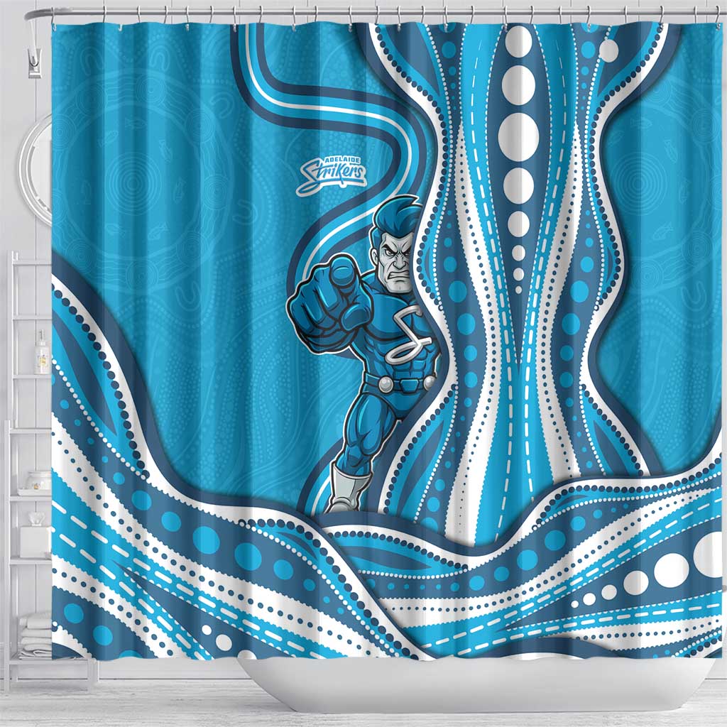 Adelaide Strikers Shower Curtain Aboriginal Dot Art Cyan Blue - Tribal Wave Pattern