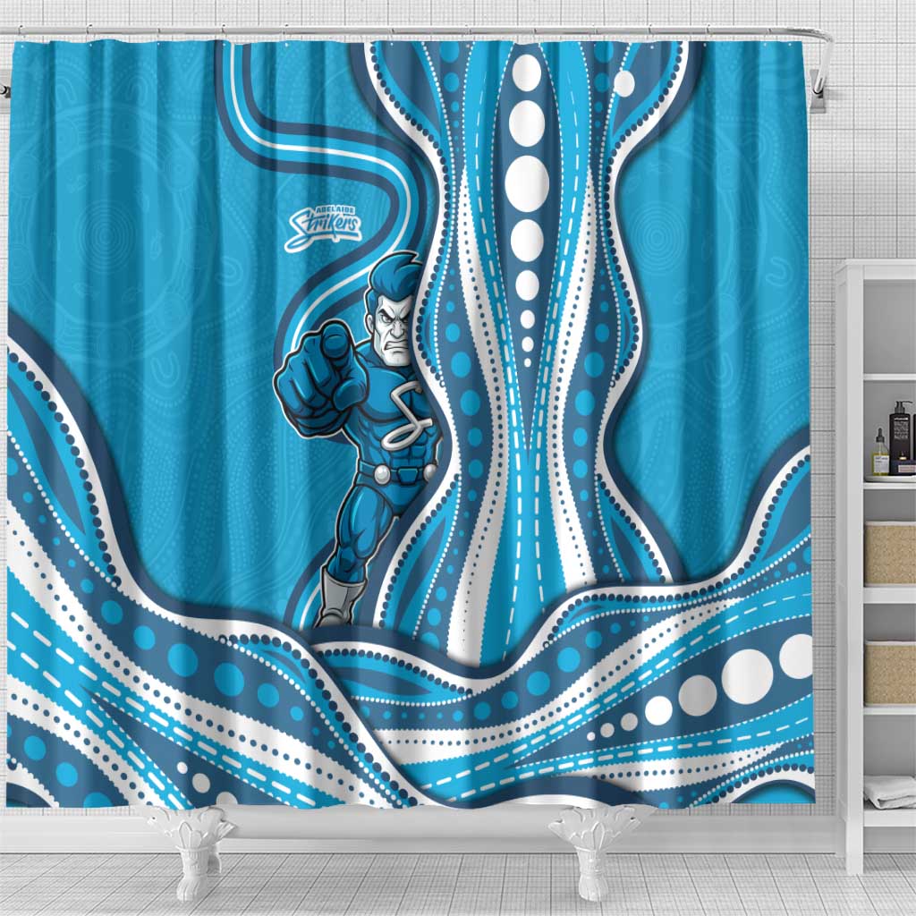 Adelaide Strikers Shower Curtain Aboriginal Dot Art Cyan Blue - Tribal Wave Pattern