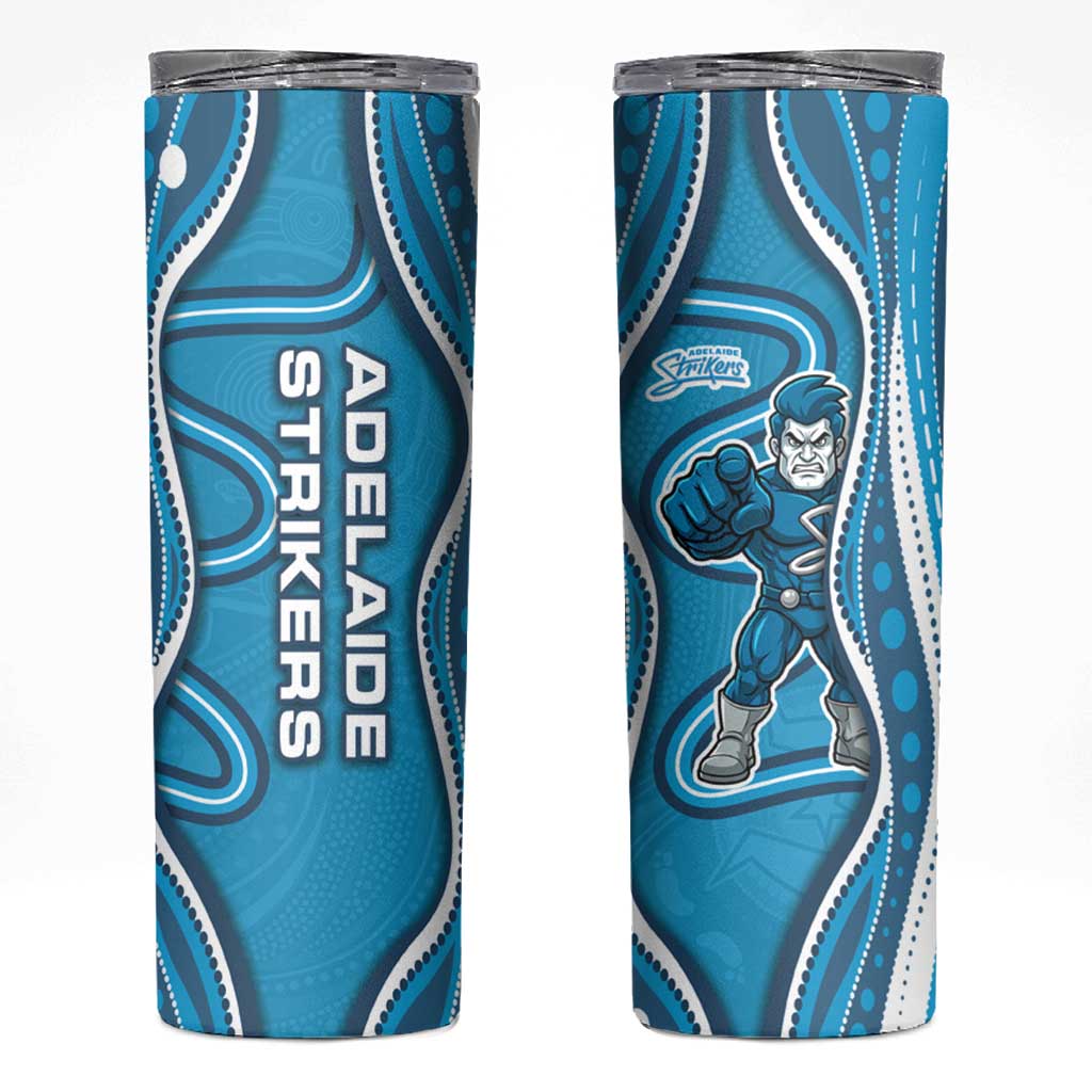 Adelaide Strikers Skinny Tumbler Aboriginal Dot Art Cyan Blue - Tribal Wave Pattern