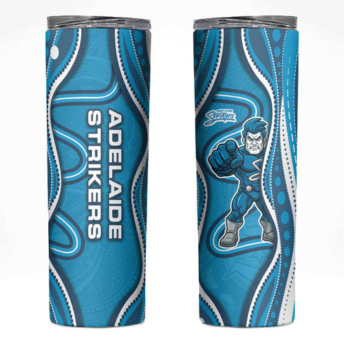 Adelaide Strikers Skinny Tumbler Aboriginal Dot Art Cyan Blue - Tribal Wave Pattern