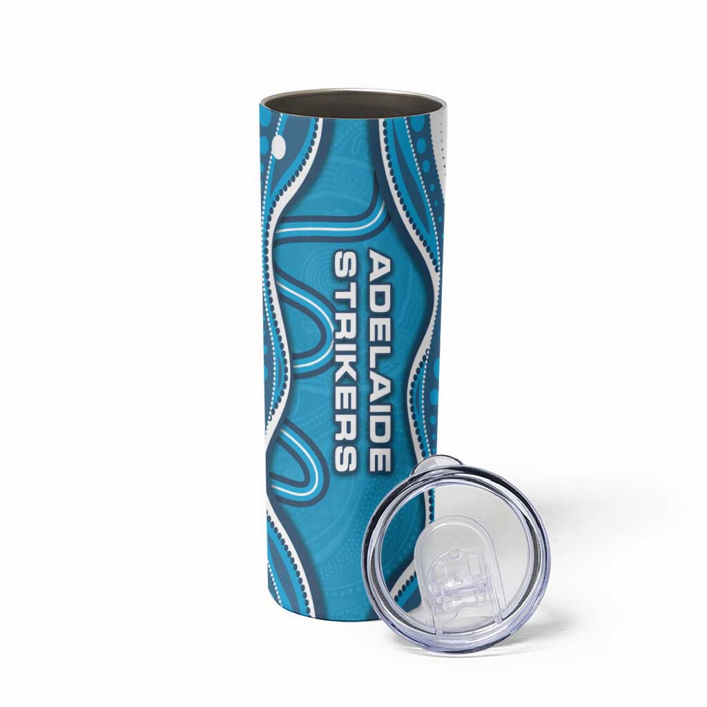 Adelaide Strikers Skinny Tumbler Aboriginal Dot Art Cyan Blue - Tribal Wave Pattern