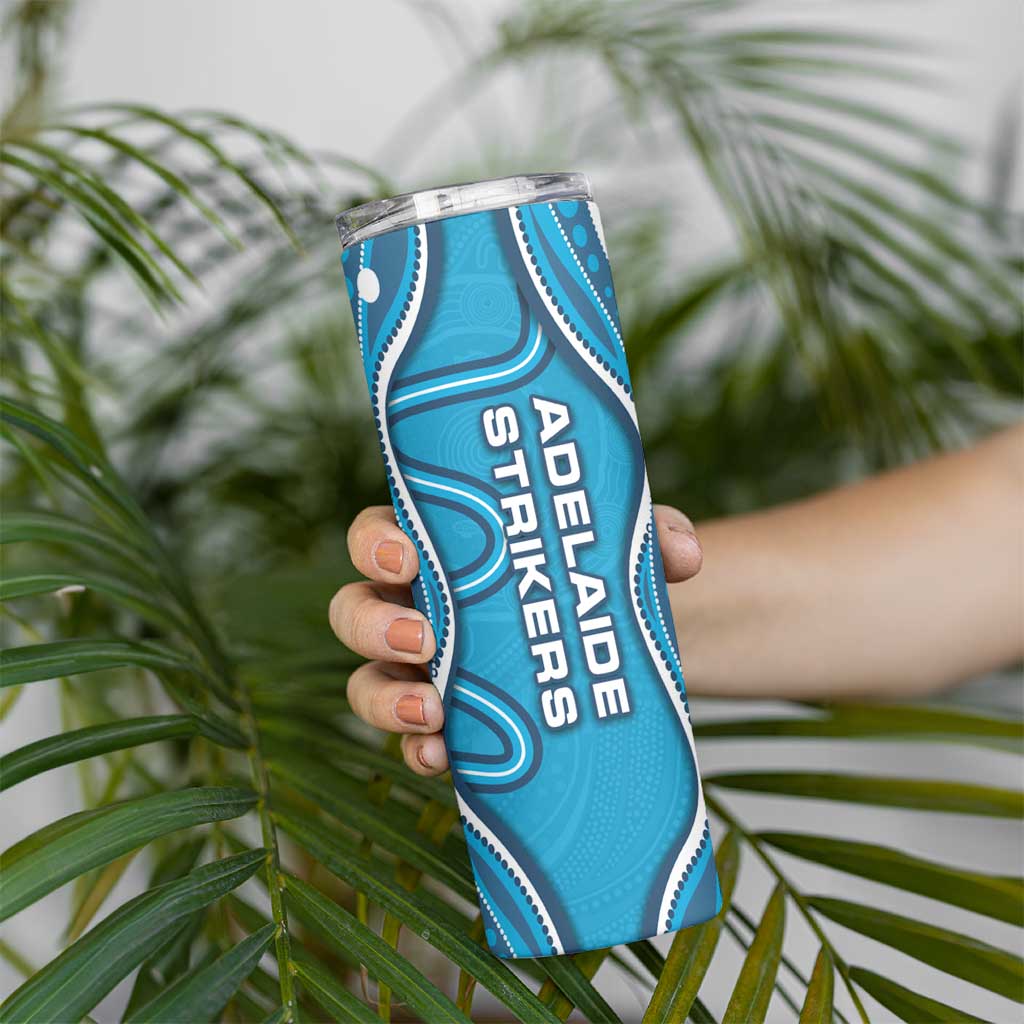 Adelaide Strikers Skinny Tumbler Aboriginal Dot Art Cyan Blue - Tribal Wave Pattern