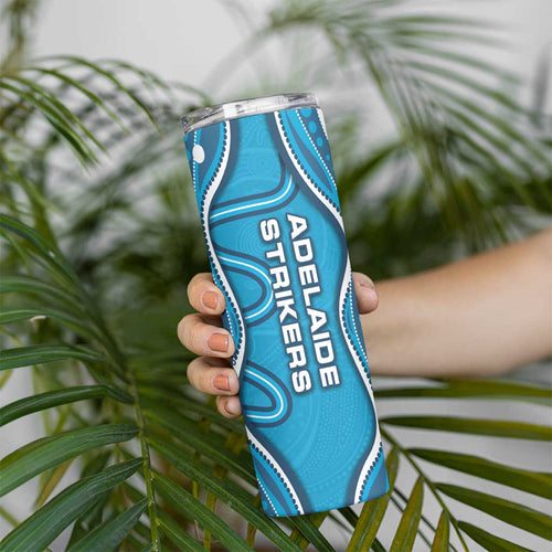 Adelaide Strikers Skinny Tumbler Aboriginal Dot Art Cyan Blue - Tribal Wave Pattern