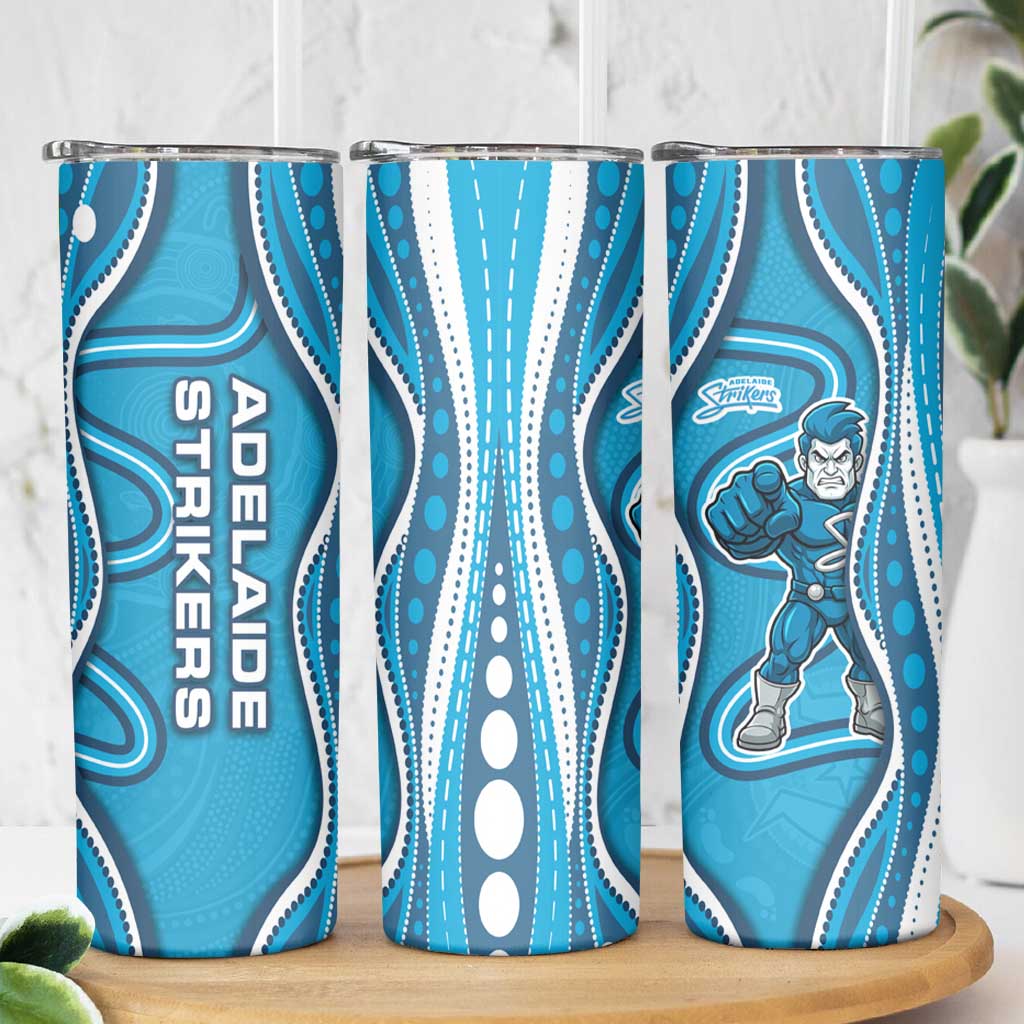 Adelaide Strikers Skinny Tumbler Aboriginal Dot Art Cyan Blue - Tribal Wave Pattern
