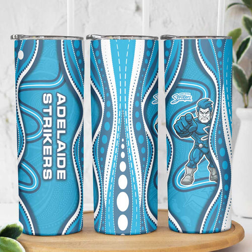 Adelaide Strikers Skinny Tumbler Aboriginal Dot Art Cyan Blue - Tribal Wave Pattern