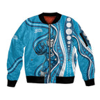 Adelaide Strikers Sleeve Zip Bomber Jacket Aboriginal Dot Art Cyan Blue - Tribal Wave Pattern