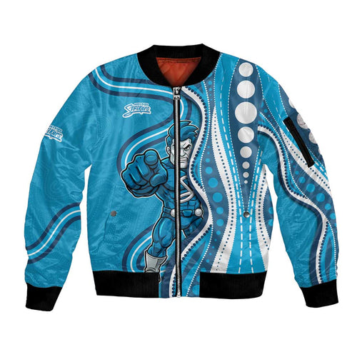 Adelaide Strikers Sleeve Zip Bomber Jacket Aboriginal Dot Art Cyan Blue - Tribal Wave Pattern
