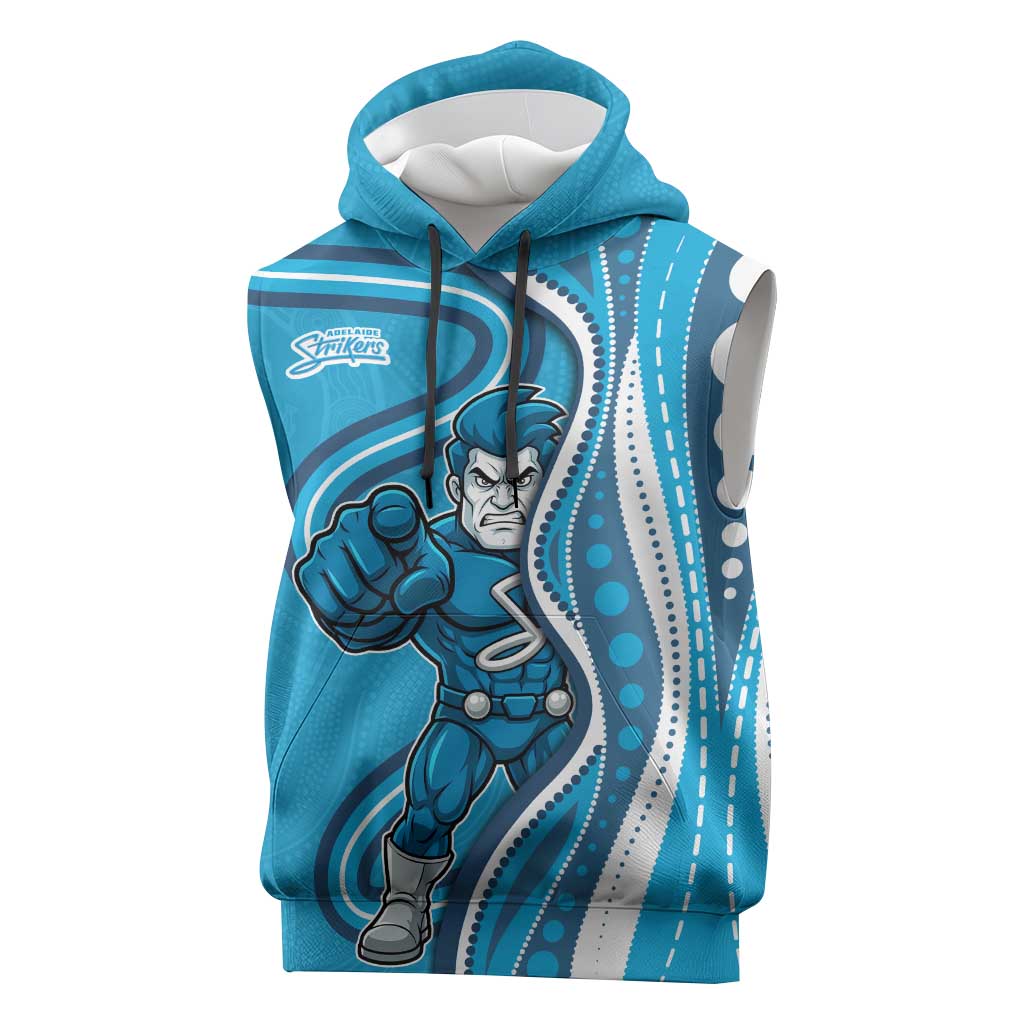 Adelaide Strikers Sleeveless Hoodie Aboriginal Dot Art Cyan Blue - Tribal Wave Pattern