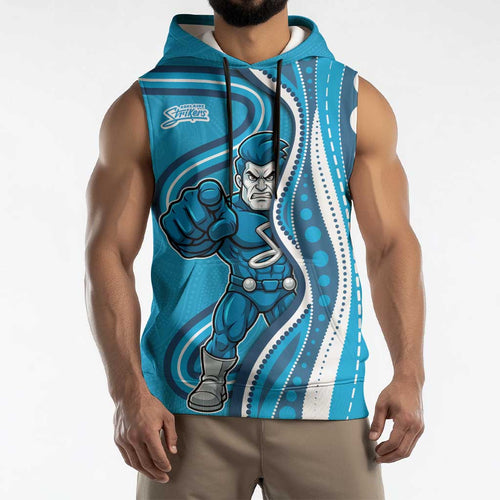Adelaide Strikers Sleeveless Hoodie Aboriginal Dot Art Cyan Blue - Tribal Wave Pattern