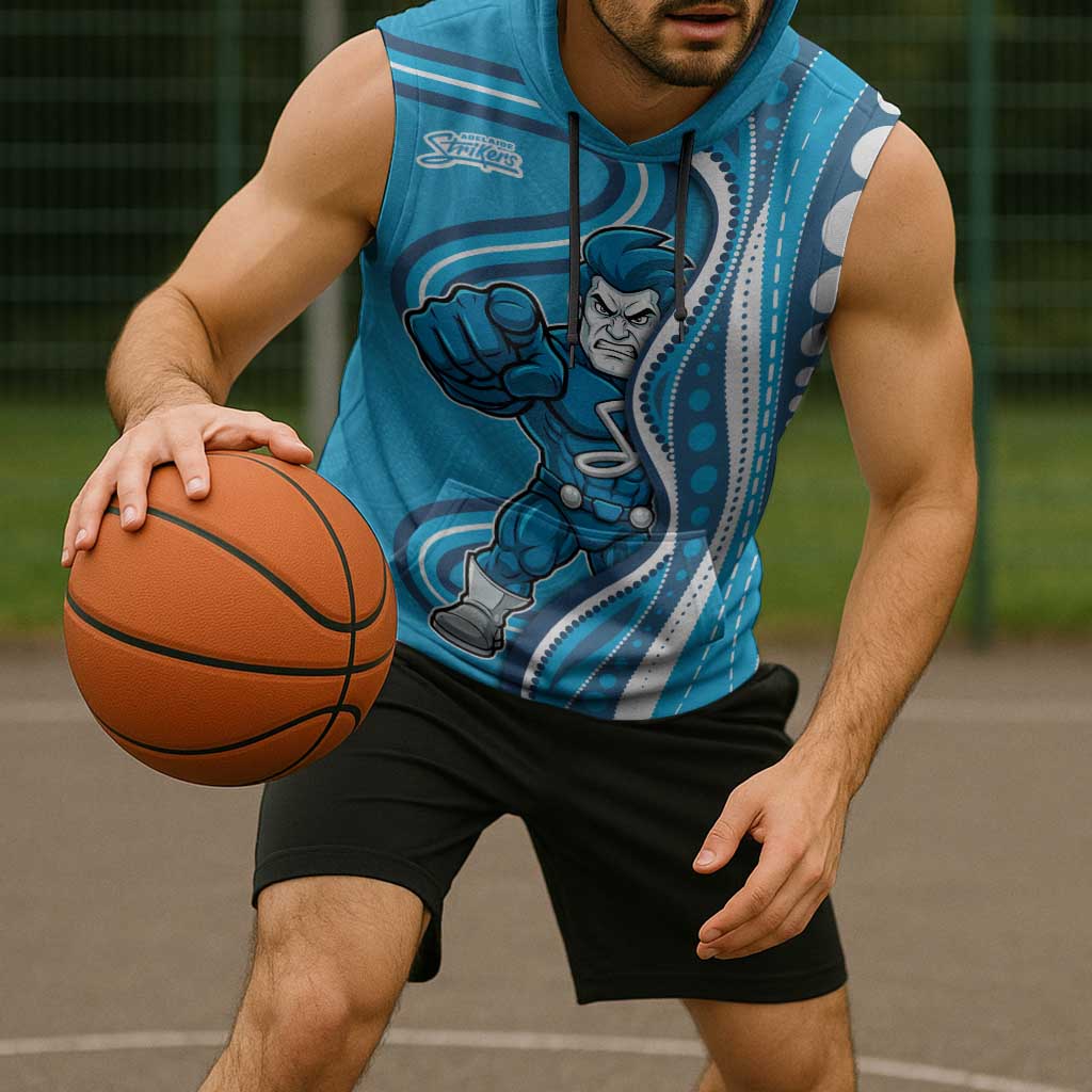 Adelaide Strikers Sleeveless Hoodie Aboriginal Dot Art Cyan Blue - Tribal Wave Pattern