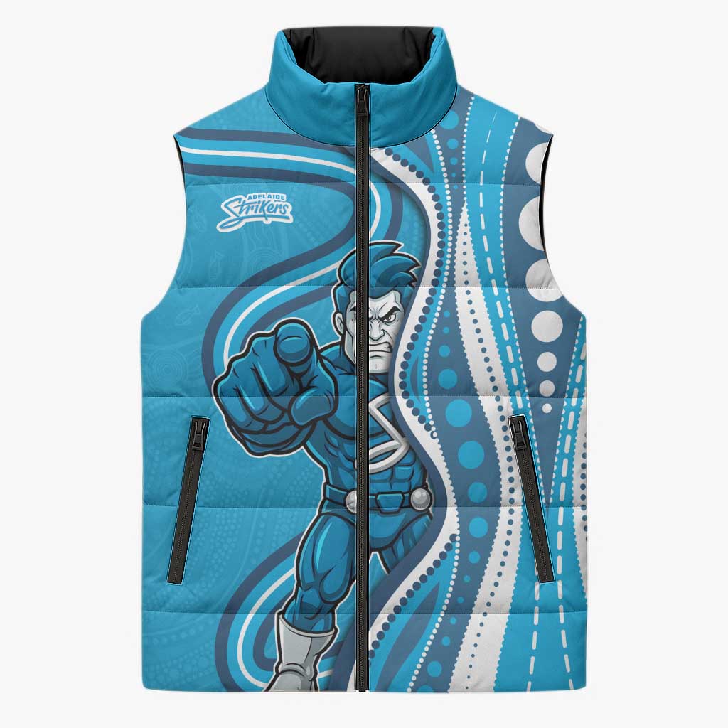 Adelaide Strikers Sleeveless Puffer Jacket Aboriginal Dot Art Cyan Blue - Tribal Wave Pattern
