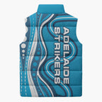 Adelaide Strikers Sleeveless Puffer Jacket Aboriginal Dot Art Cyan Blue - Tribal Wave Pattern