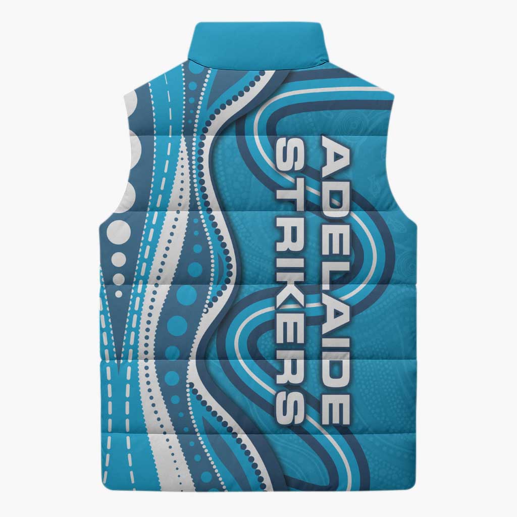 Adelaide Strikers Sleeveless Puffer Jacket Aboriginal Dot Art Cyan Blue - Tribal Wave Pattern