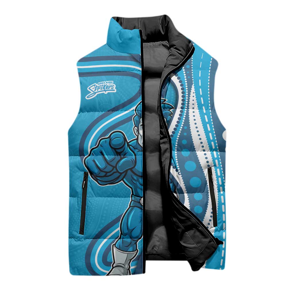 Adelaide Strikers Sleeveless Puffer Jacket Aboriginal Dot Art Cyan Blue - Tribal Wave Pattern