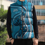 Adelaide Strikers Sleeveless Puffer Jacket Aboriginal Dot Art Cyan Blue - Tribal Wave Pattern