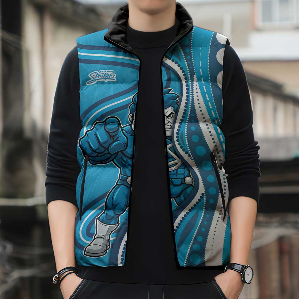 Adelaide Strikers Sleeveless Puffer Jacket Aboriginal Dot Art Cyan Blue - Tribal Wave Pattern