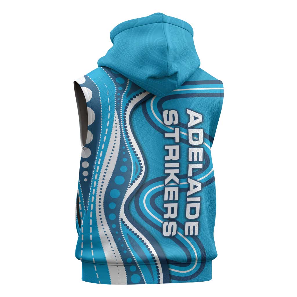 Adelaide Strikers Sleeveless Zip Hoodie Aboriginal Dot Art Cyan Blue - Tribal Wave Pattern
