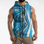 Adelaide Strikers Sleeveless Zip Hoodie Aboriginal Dot Art Cyan Blue - Tribal Wave Pattern