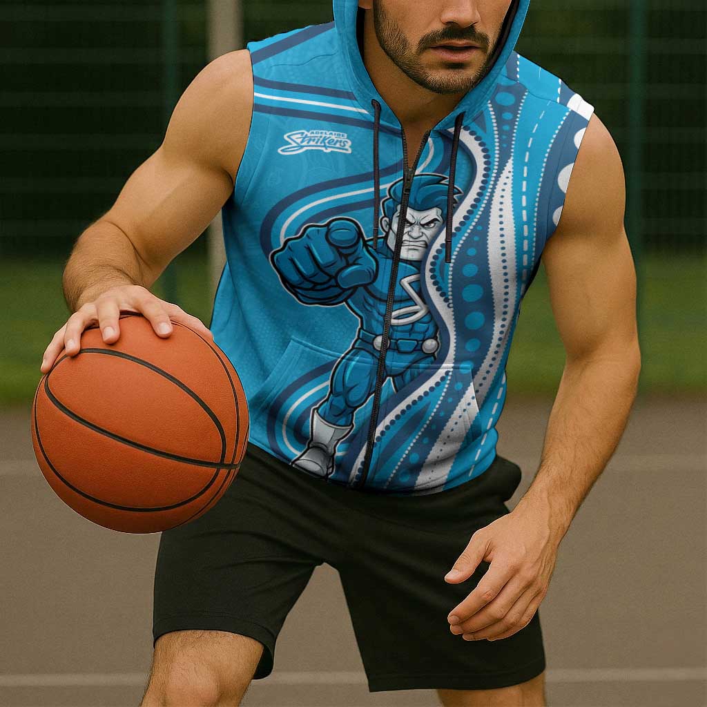 Adelaide Strikers Sleeveless Zip Hoodie Aboriginal Dot Art Cyan Blue - Tribal Wave Pattern