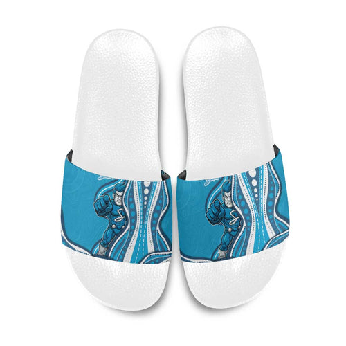 Adelaide Strikers Slide Sandals Aboriginal Dot Art Cyan Blue - Tribal Wave Pattern