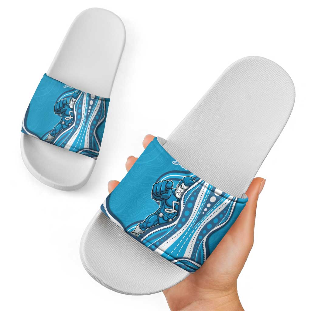 Adelaide Strikers Slide Sandals Aboriginal Dot Art Cyan Blue - Tribal Wave Pattern