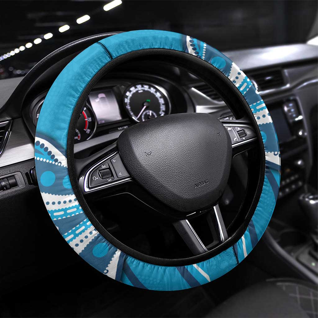 Adelaide Strikers Steering Wheel Cover Aboriginal Dot Art Cyan Blue - Tribal Wave Pattern