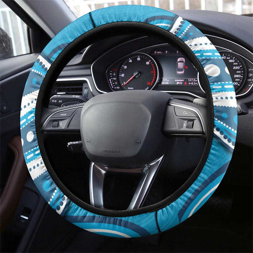 Adelaide Strikers Steering Wheel Cover Aboriginal Dot Art Cyan Blue - Tribal Wave Pattern