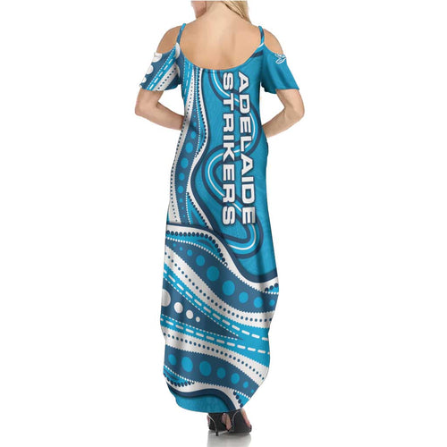 Adelaide Strikers Summer Maxi Dress Aboriginal Dot Art Cyan Blue - Tribal Wave Pattern