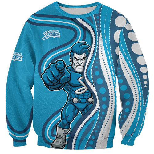 Adelaide Strikers Sweatshirt Aboriginal Dot Art Cyan Blue - Tribal Wave Pattern