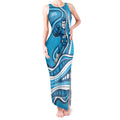 Adelaide Strikers Tank Maxi Dress Aboriginal Dot Art Cyan Blue - Tribal Wave Pattern
