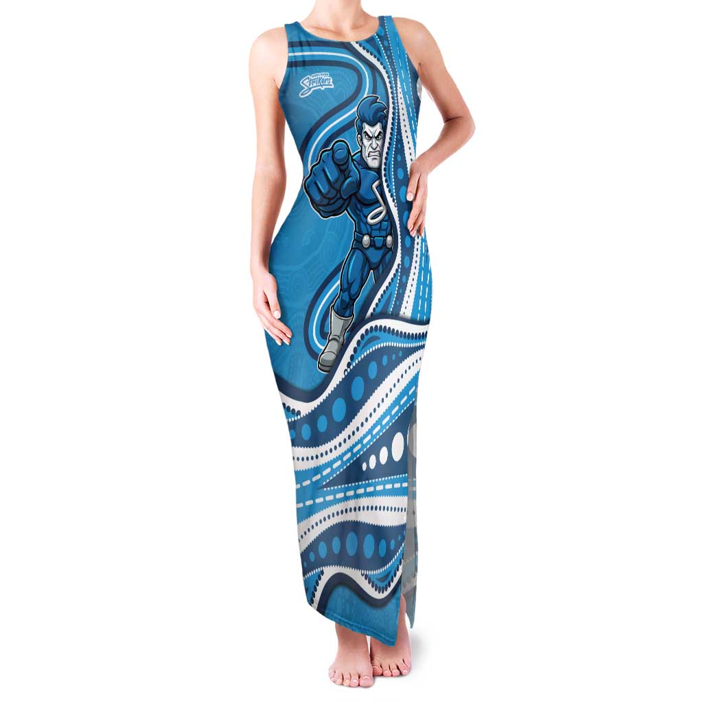 Adelaide Strikers Tank Maxi Dress Aboriginal Dot Art Cyan Blue - Tribal Wave Pattern