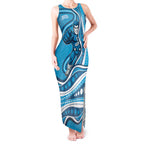 Adelaide Strikers Tank Maxi Dress Aboriginal Dot Art Cyan Blue - Tribal Wave Pattern