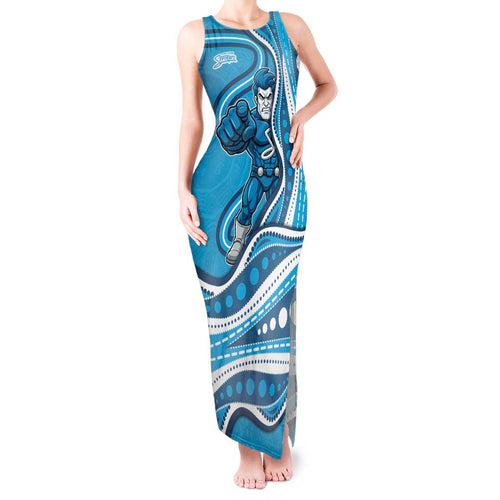Adelaide Strikers Tank Maxi Dress Aboriginal Dot Art Cyan Blue - Tribal Wave Pattern