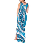 Adelaide Strikers Tank Maxi Dress Aboriginal Dot Art Cyan Blue - Tribal Wave Pattern