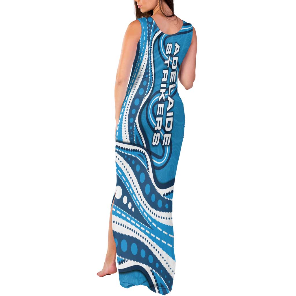 Adelaide Strikers Tank Maxi Dress Aboriginal Dot Art Cyan Blue - Tribal Wave Pattern