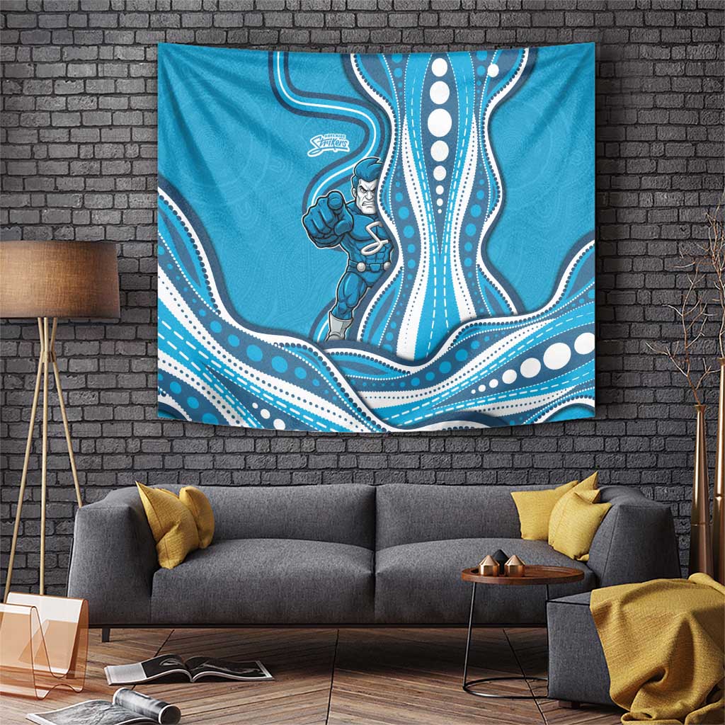 Adelaide Strikers Tapestry Aboriginal Dot Art Cyan Blue - Tribal Wave Pattern