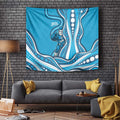 Adelaide Strikers Tapestry Aboriginal Dot Art Cyan Blue - Tribal Wave Pattern